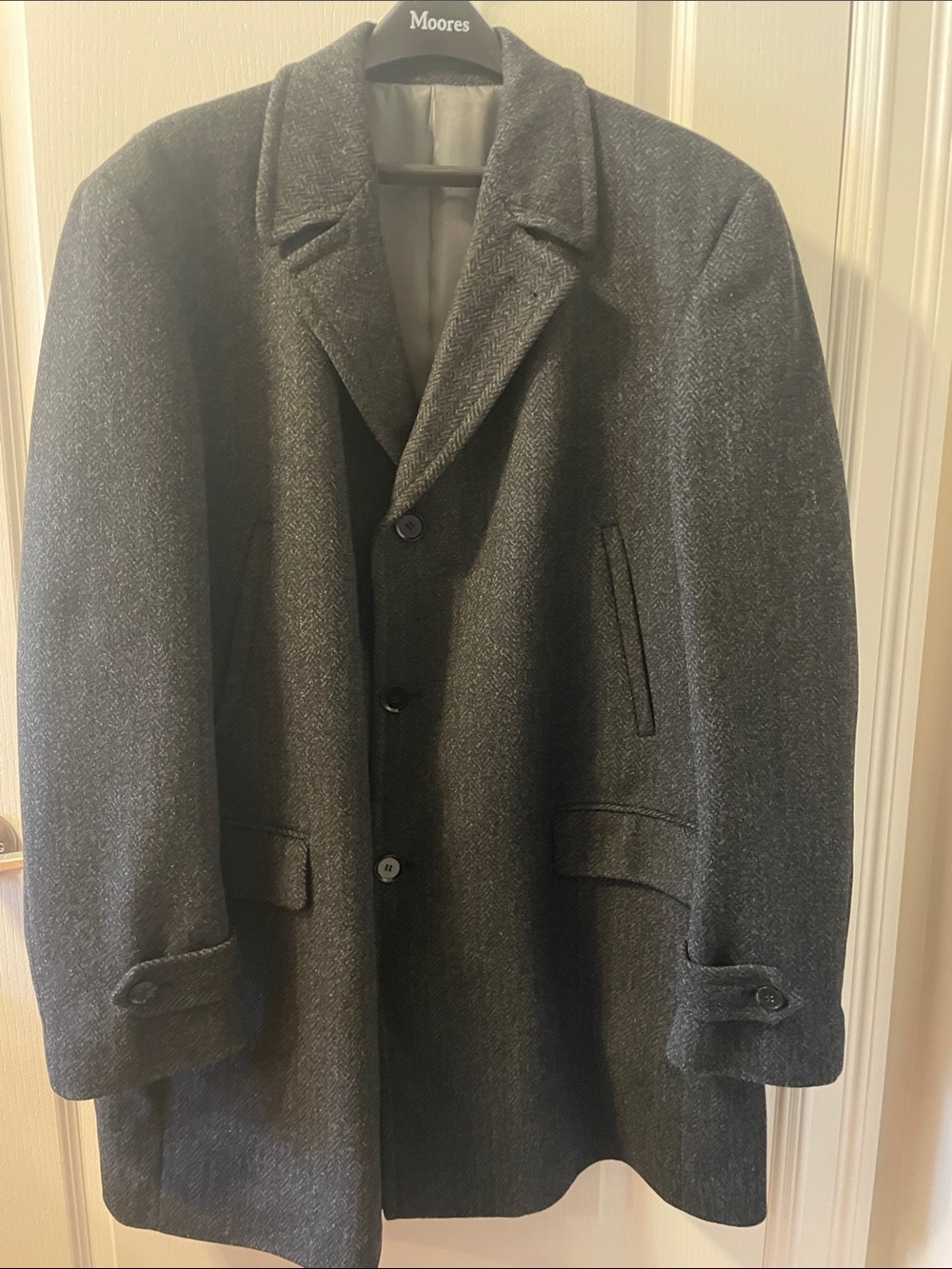 Calvin Klein Dark Gray Wool Herringbone Pea Coat